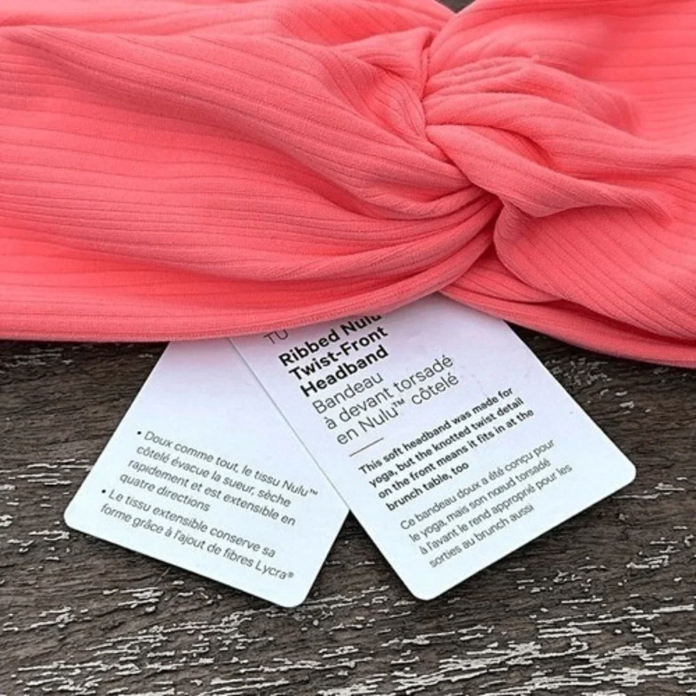 Lululemon Womens Ribbed Nulu Twist Front Headband Raspberry pink Cream NWT